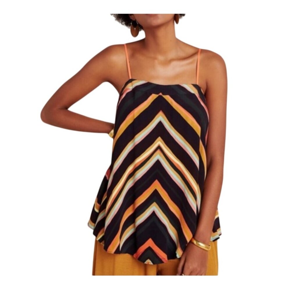 Anthropologie Maeve Sacha Striped swing blouse retro chevron sz‎ L